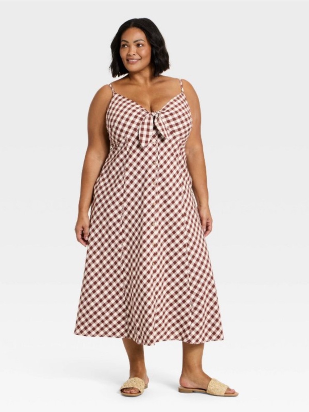 Women's Sleeveless Bow-Front Midi A-Line Dress - A New Day Brown Gingham
XXL NWT